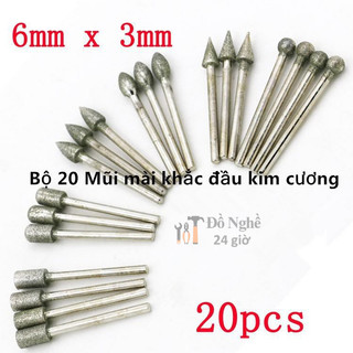 Bộ 20 mũi mài khắc kim cương