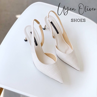 Giày sandal cao gót Uyên oliver shoes bít mũi gót nhọn 7p da rắn, giày cao gót 7 phân mã H130