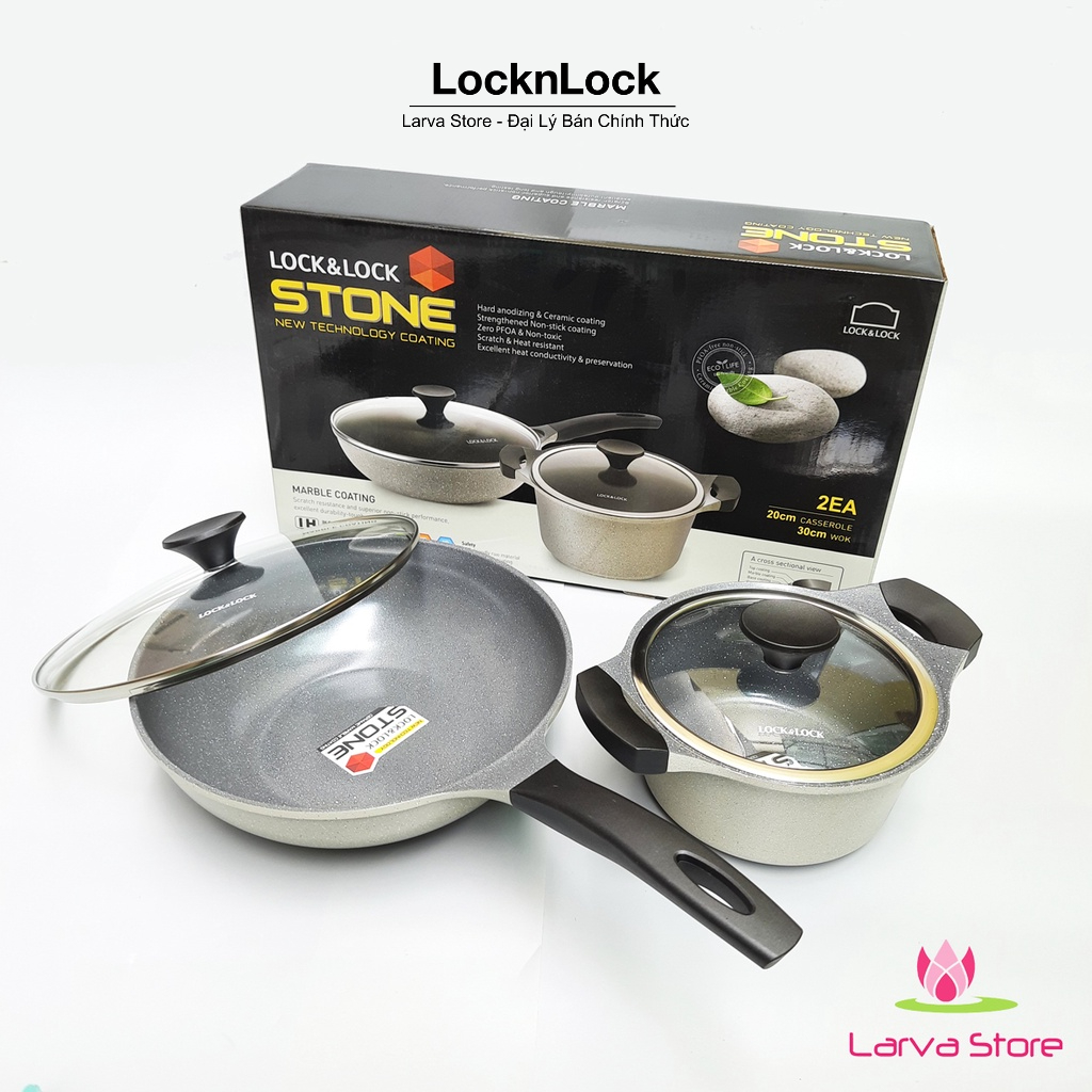 Bộ Nồi Chảo Lock&Lock Stone 2EA LCA6202S2 (Nồi 20cm + Chảo 30) - Larva Store