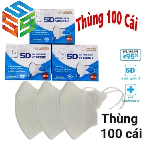 Thùng 100 Cái Khẩu Trang Y Tế Người Lớn 5D VinaMax