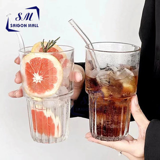  Hộp 6 ly thủy tinh khía lớn VN450ML   ly thủy tinh 450ml uống sinh tố  ly uống trà đào trà tắc 