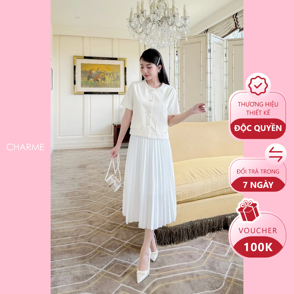 Chân váy nữ dập ly dáng dài freesize thiết kế Charme 8057