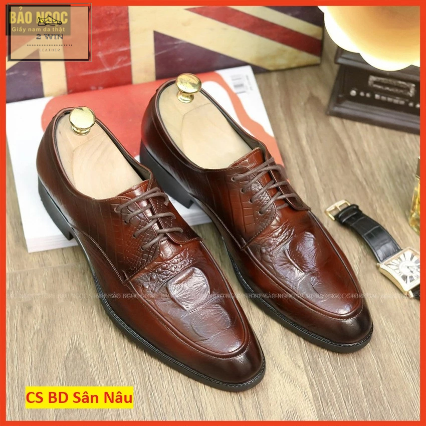 G06 Giày tây nam cao cấp, Da bò mềm dập vân cá sấu thời trang. Đế cao su đúc cao 3cm, dây buộc