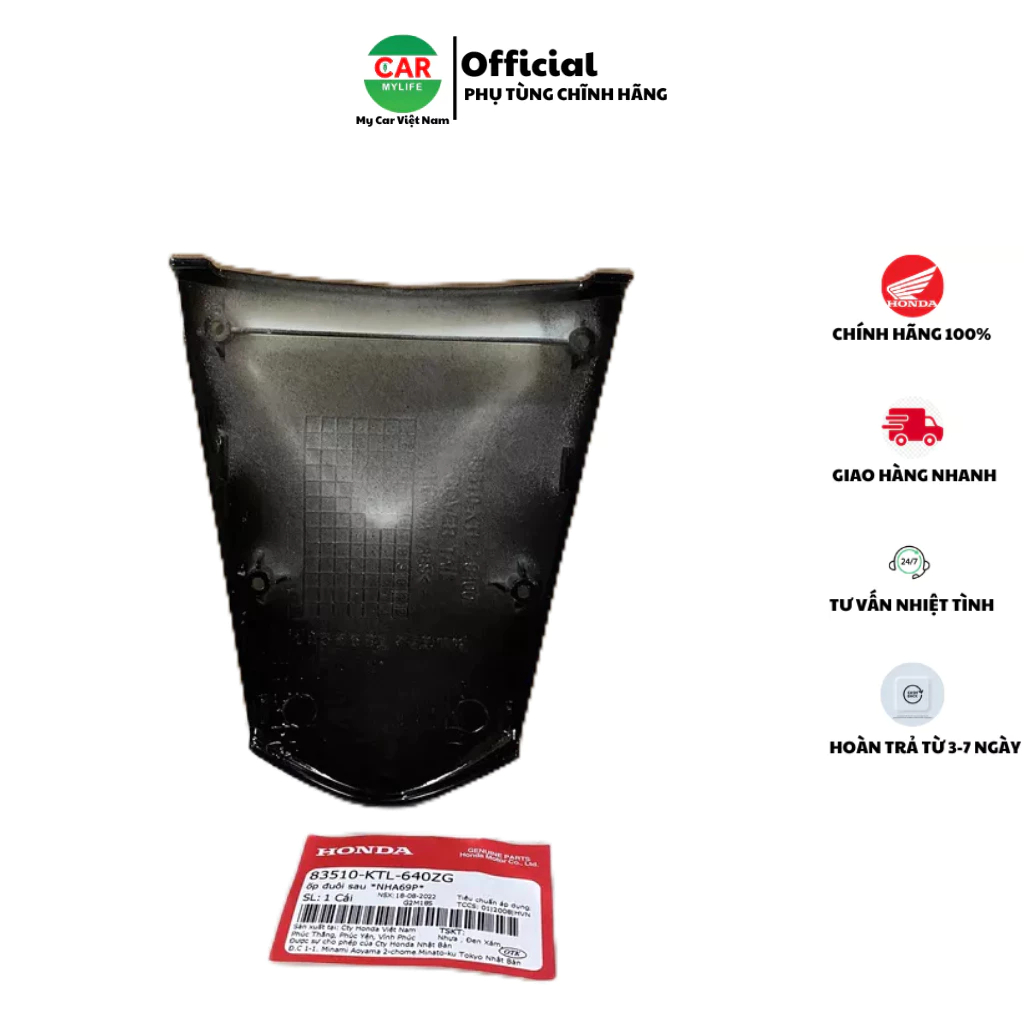 Ốp đuối sau - Mui rùa HONDA WAVE A100, S100, RS100 màu Đen. 83510KTL640ZG