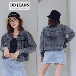 Áo khoác jean nữ form lững - form vừa FENG-xanh TC size 40-64kg