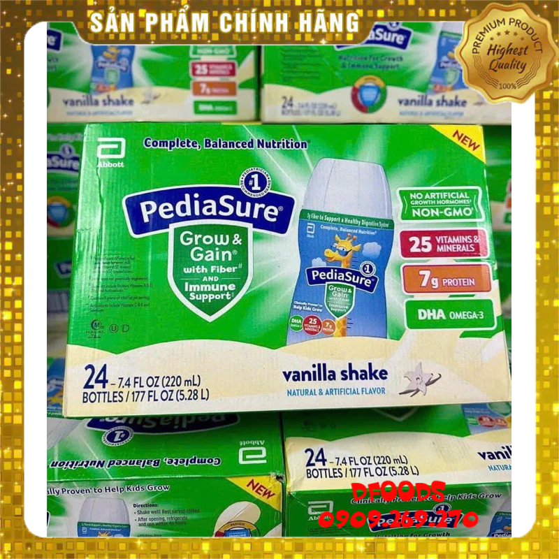 Thùng 24 chai Sữa nước Pediasure Grow Gain vani 237ml Mỹ