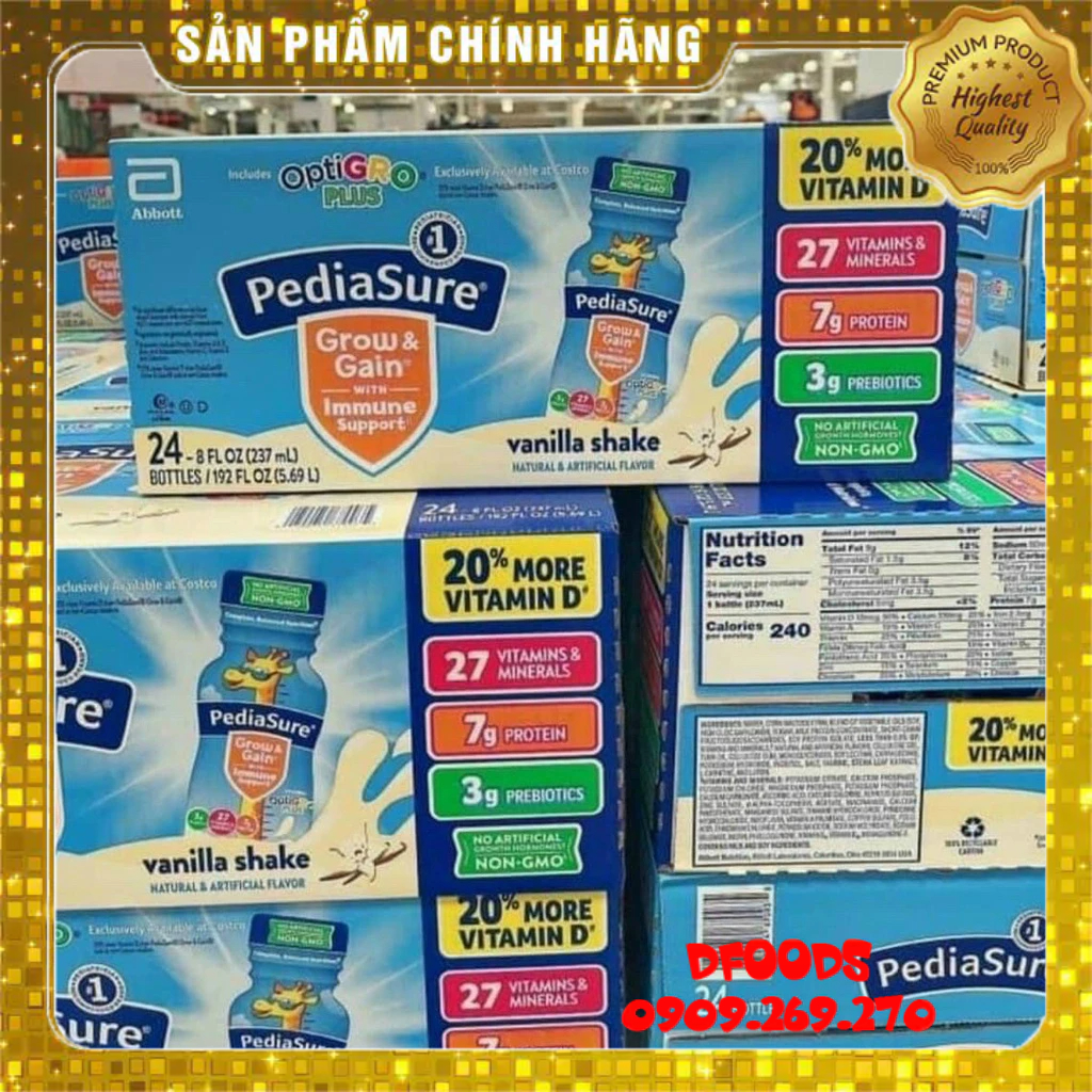 Thùng 24 chai Sữa nước Pediasure Grow Gain vani 237ml Mỹ