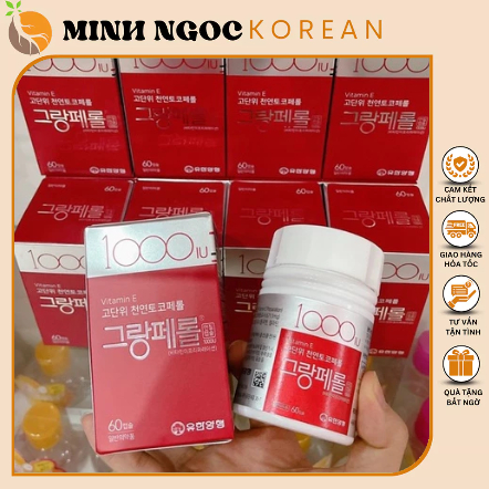 Viên Uống Vitamin E 1000IU Hàn Quốc Chống Lão Hóa, Làm Đẹp Da, Ngăn Rụng Tóc Và Điều Hòa Nội Tiết Hộp 60 Viên