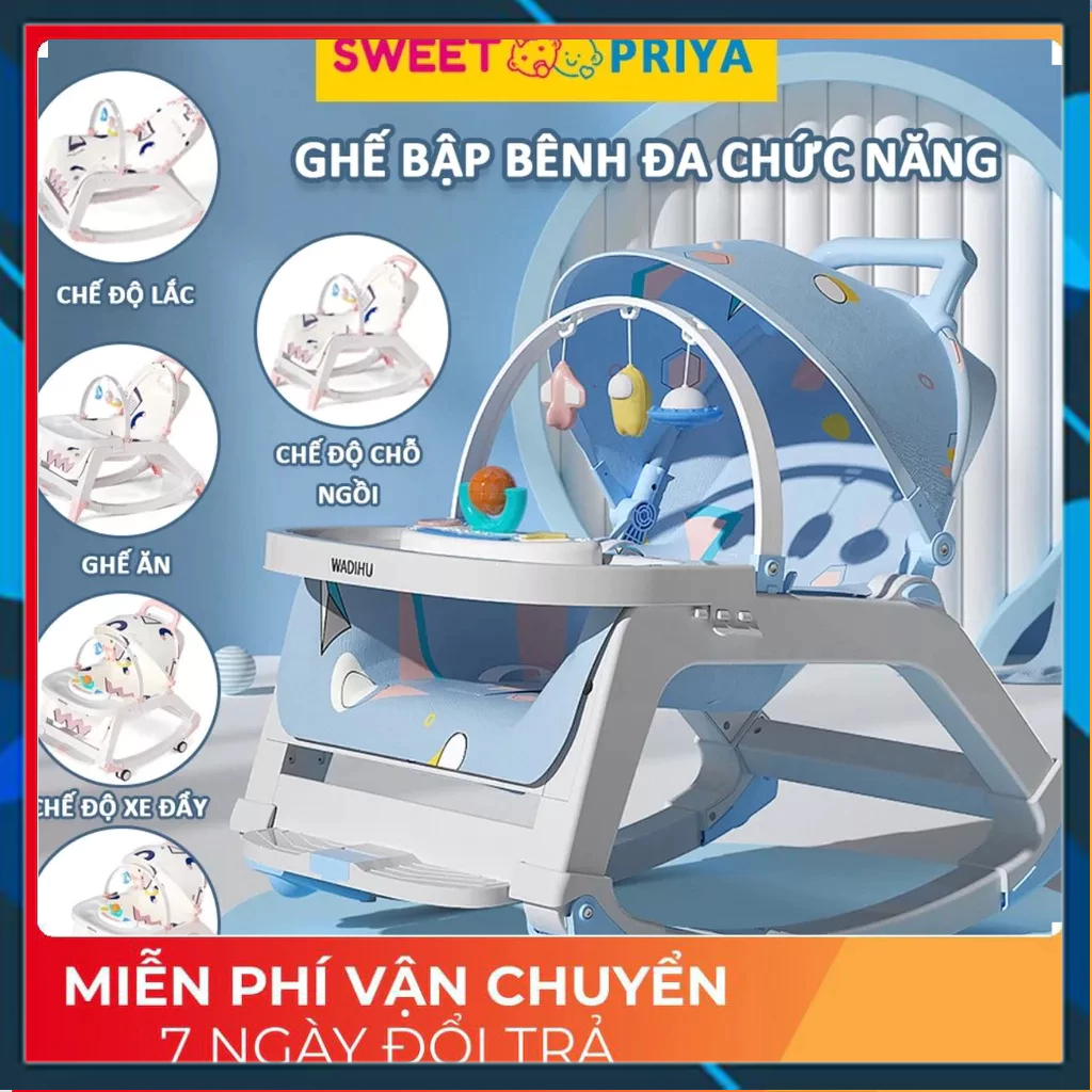 Nôi bập bênh,ghế rung cho bé 5in1 có nhac đồ chơi và bàn ăn cho bé