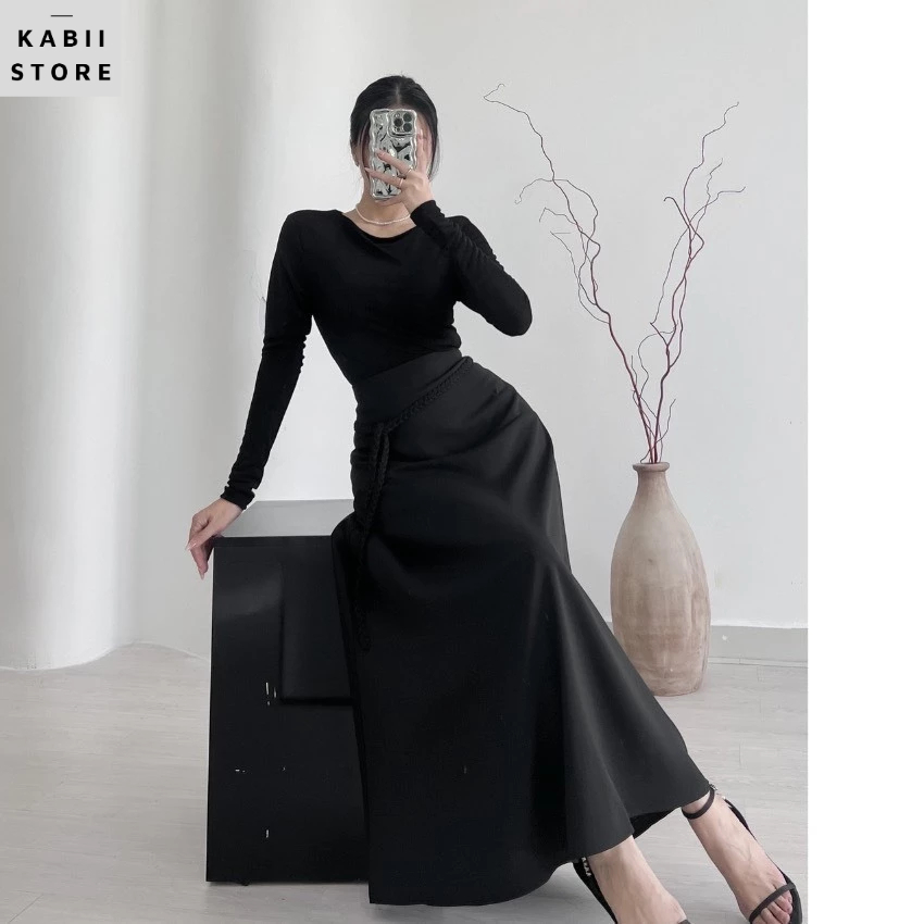 Sét áo mix chân váy midi kèm dây đan vintag KABII, áo chất cotton zip, váy thái chéo đủ size S M L