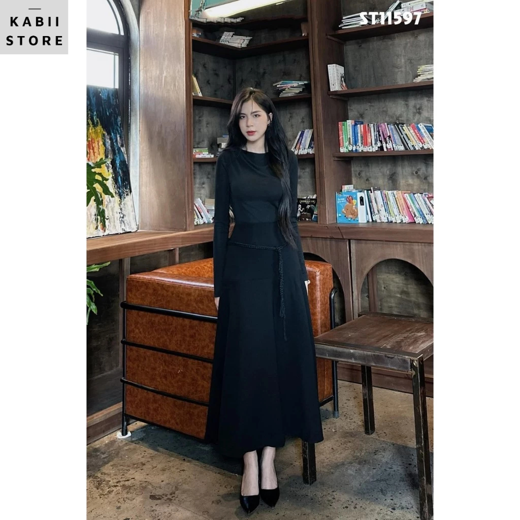 Sét áo mix chân váy midi kèm dây đan vintag KABII, áo chất cotton zip, váy thái chéo đủ size S M L