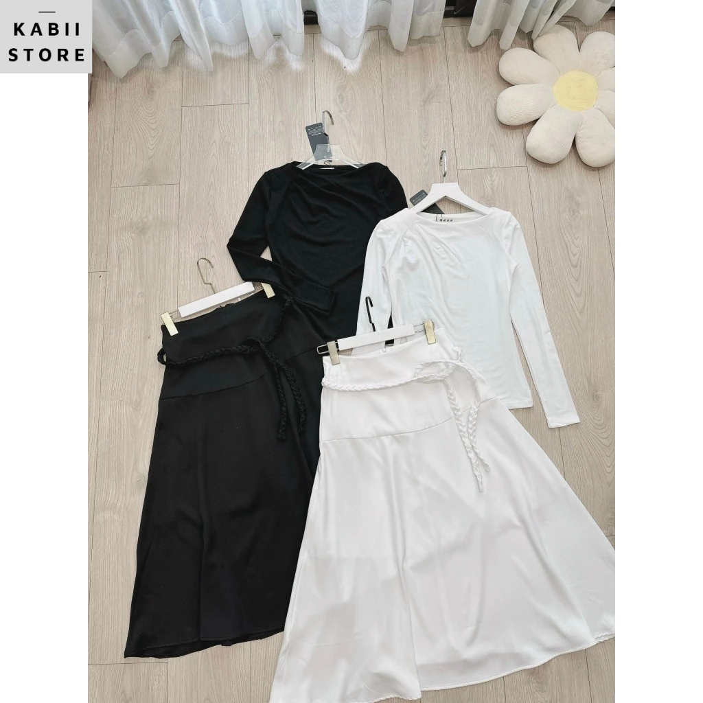 Sét áo mix chân váy midi kèm dây đan vintag KABII, áo chất cotton zip, váy thái chéo đủ size S M L