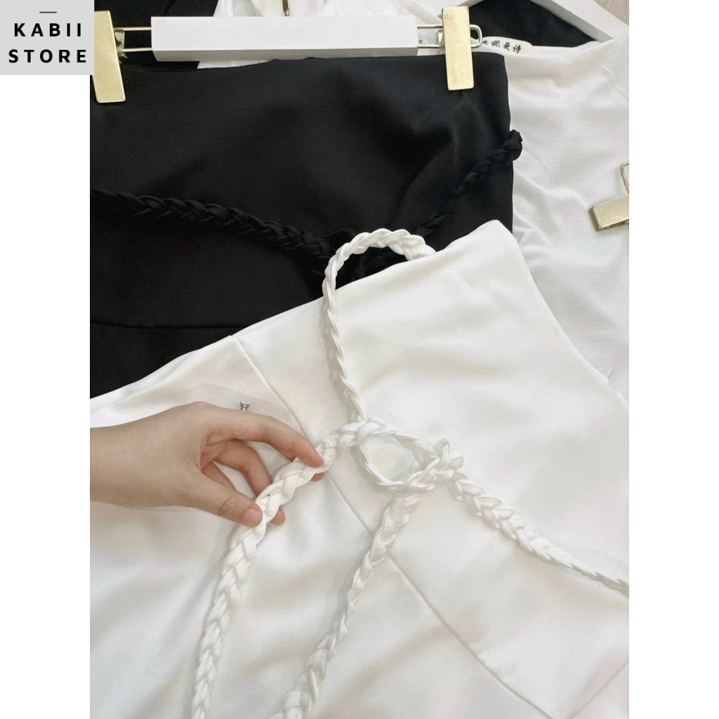 Sét áo mix chân váy midi kèm dây đan vintag KABII, áo chất cotton zip, váy thái chéo đủ size S M L
