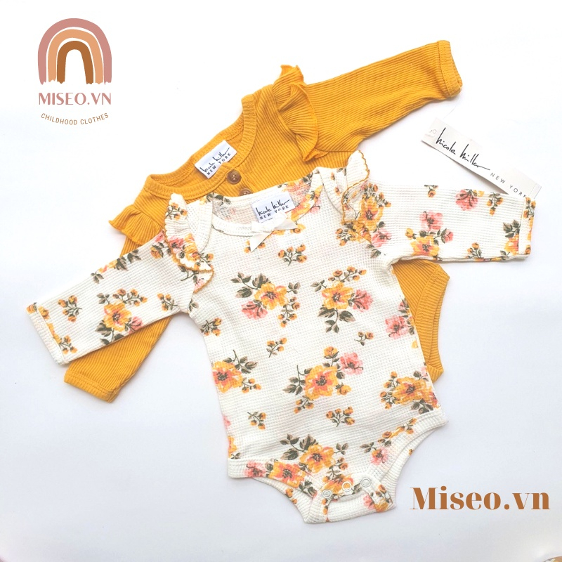 Bodychip áo liền thân dài tay cotton bèo vai tiểu thư xuất dư xịn cho bé gái từ sơ sinh đến 24m