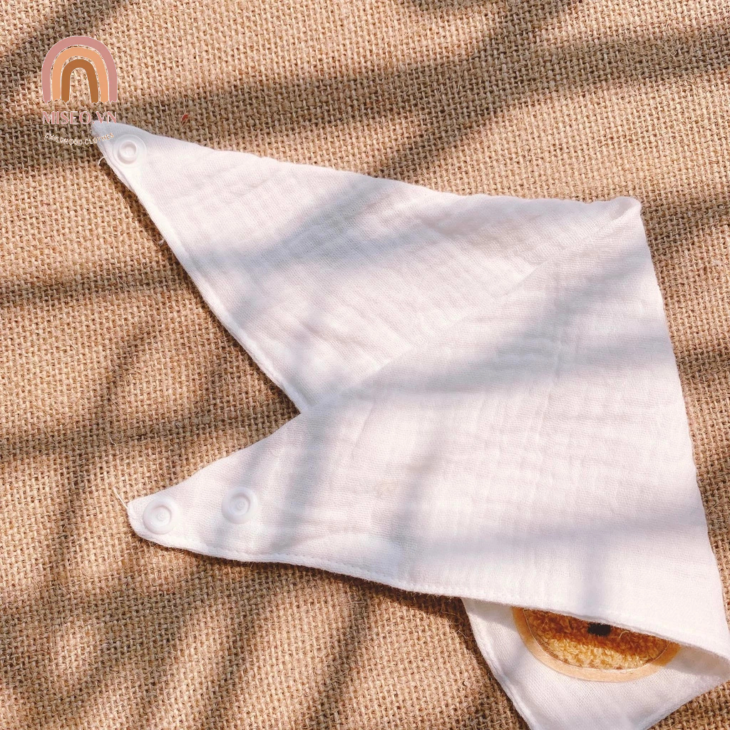 Yếm tam giác vải xô muslin 4 lớp thêu hình giữ ấm cổ Miseo.vn cho bé cúc bấm cao cấp thấm hút tốt cho trẻ em sơ sinh