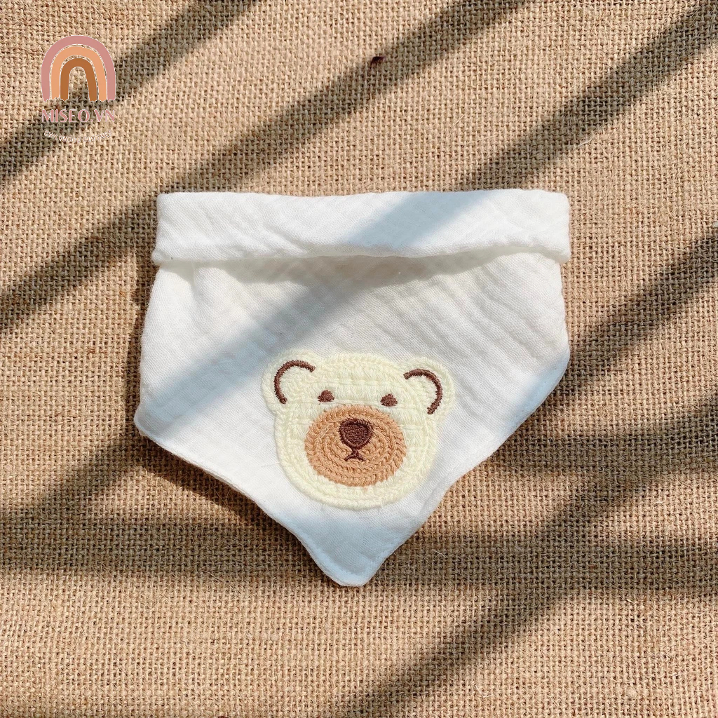 Yếm tam giác vải xô muslin 4 lớp thêu hình giữ ấm cổ Miseo.vn cho bé cúc bấm cao cấp thấm hút tốt cho trẻ em sơ sinh