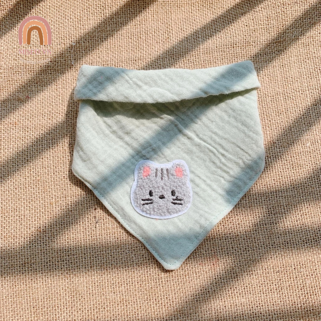 Yếm tam giác vải xô muslin 4 lớp thêu hình giữ ấm cổ Miseo.vn cho bé cúc bấm cao cấp thấm hút tốt cho trẻ em sơ sinh