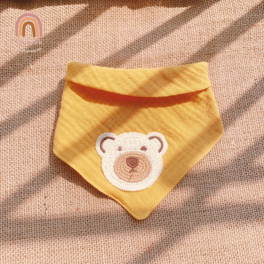 Yếm tam giác vải xô muslin 4 lớp thêu hình giữ ấm cổ Miseo.vn cho bé cúc bấm cao cấp thấm hút tốt cho trẻ em sơ sinh