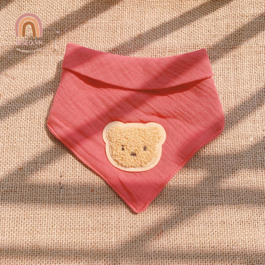 Yếm tam giác vải xô muslin 4 lớp thêu hình giữ ấm cổ Miseo.vn cho bé cúc bấm cao cấp thấm hút tốt cho trẻ em sơ sinh
