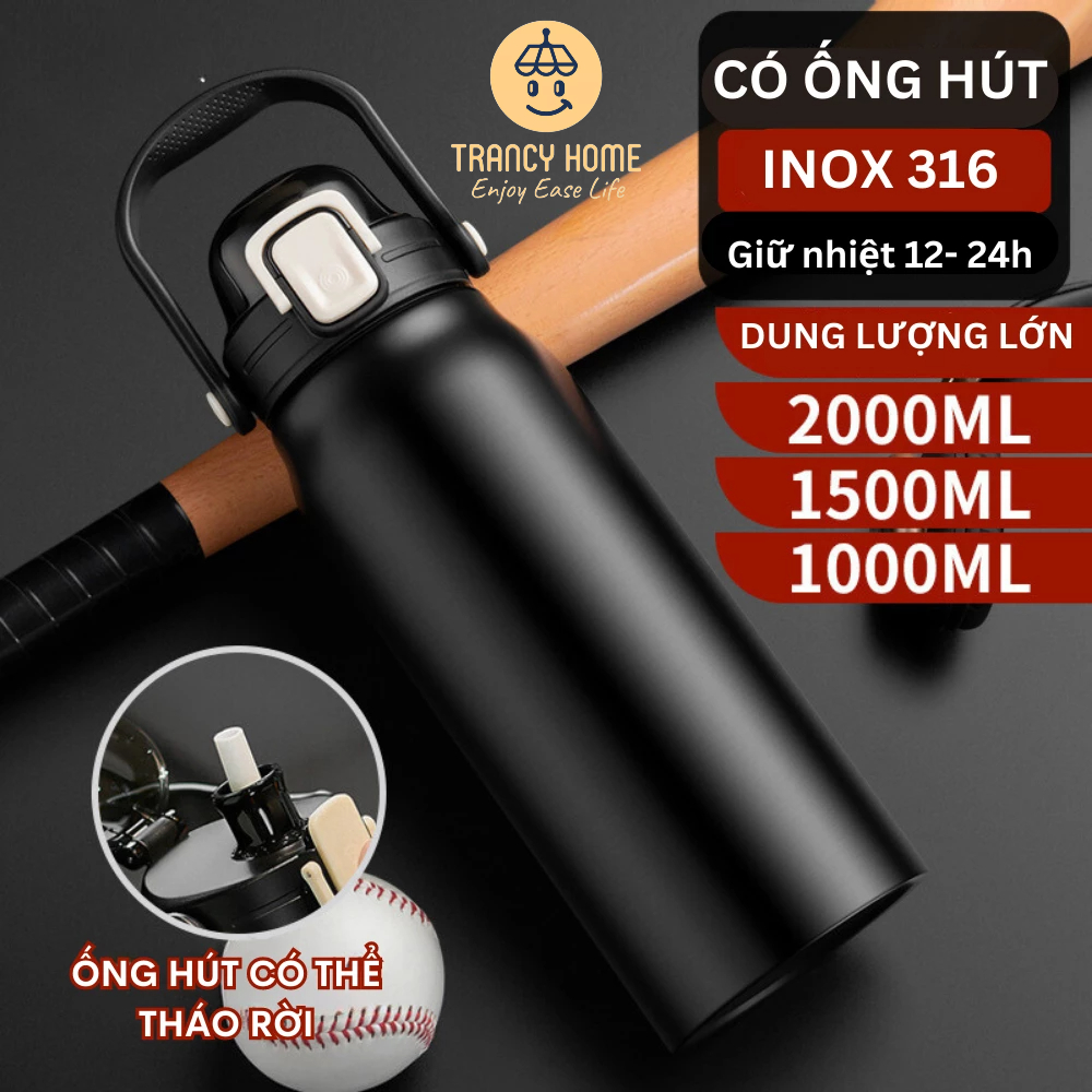 Bình Giữ Nhiệt Thể Thao, Chất Liệu Inox 316 Không Gỉ, Giữ Nhiệt Lên Đến 24 giờ Có Kèm Ống Hút