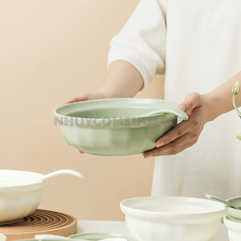 Bộ bát đĩa sứ màu Pastel xanh kem độc đáo tươi mới - Chén bát đĩa gốm sứ cao cấp Decor Như Ý