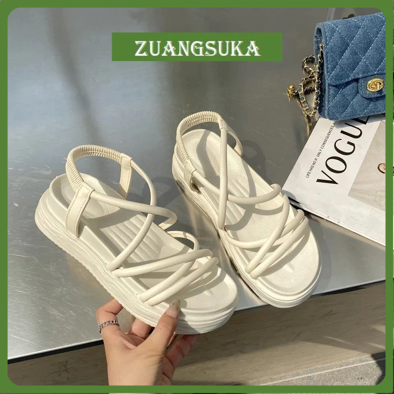 Dép quai hậu nữ ZUANGSUKA đế cao 5p MSP Giày sandal nữ ZSK Emyly dây mảnh bo chun dép sandal nữ ZSK cực xinh