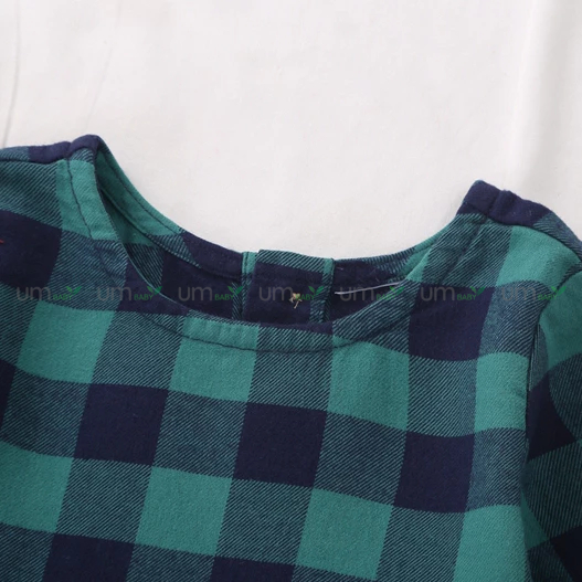 Đầm bé gái dài tay kẻ caro 2-16 tuổi vải dạ flannel cotton màu đỏ xanh giáng sinh váy đầm bé gái xuất dư