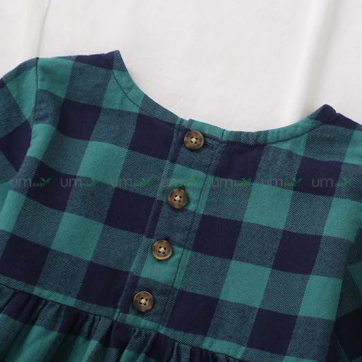 Đầm bé gái dài tay kẻ caro 2-16 tuổi vải dạ flannel cotton màu đỏ xanh giáng sinh váy đầm bé gái xuất dư