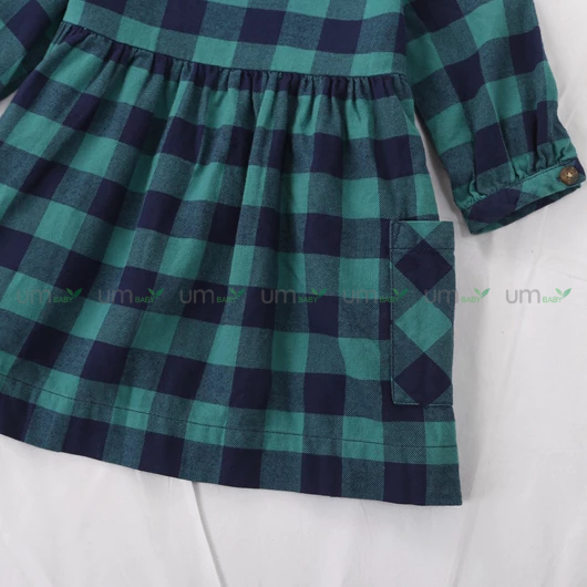 Đầm bé gái dài tay kẻ caro 2-16 tuổi vải dạ flannel cotton màu đỏ xanh giáng sinh váy đầm bé gái xuất dư