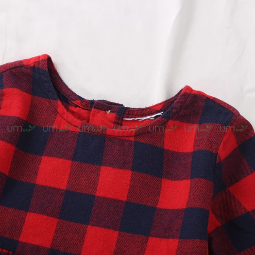 Đầm bé gái dài tay kẻ caro 2-16 tuổi vải dạ flannel cotton màu đỏ xanh giáng sinh váy đầm bé gái xuất dư