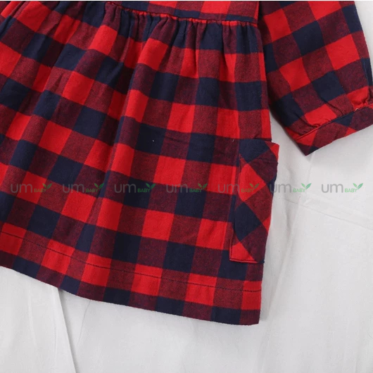 Đầm bé gái dài tay kẻ caro 2-16 tuổi vải dạ flannel cotton màu đỏ xanh giáng sinh váy đầm bé gái xuất dư