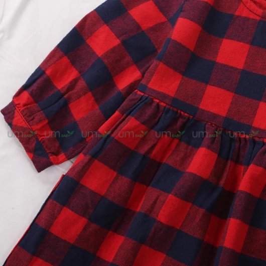 Đầm bé gái dài tay kẻ caro 2-16 tuổi vải dạ flannel cotton màu đỏ xanh giáng sinh váy đầm bé gái xuất dư