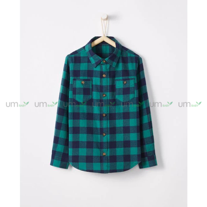 Áo sơ mi bé trai dài tay kẻ caro 2-10 tuổi vải dạ flannel cotton màu đỏ xanh giáng sinh áo sơ mi bé trai xuất dư Hanna