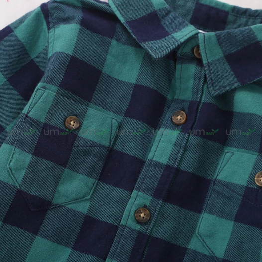 Áo sơ mi bé trai dài tay kẻ caro 2-10 tuổi vải dạ flannel cotton màu đỏ xanh giáng sinh áo sơ mi bé trai xuất dư Hanna