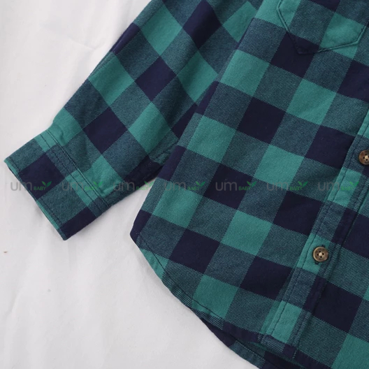 Áo sơ mi bé trai dài tay kẻ caro 2-10 tuổi vải dạ flannel cotton màu đỏ xanh giáng sinh áo sơ mi bé trai xuất dư Hanna