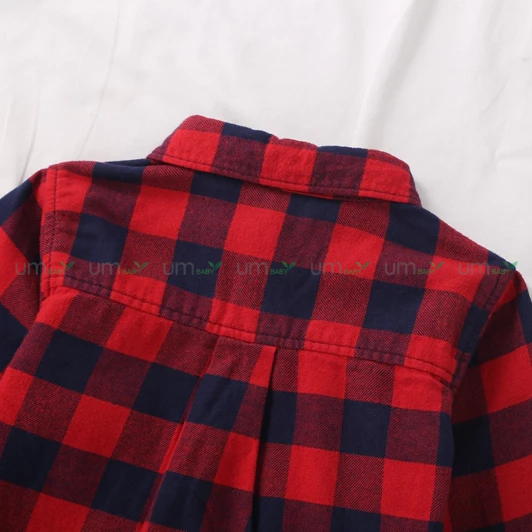 Áo sơ mi bé trai dài tay kẻ caro 2-10 tuổi vải dạ flannel cotton màu đỏ xanh giáng sinh áo sơ mi bé trai xuất dư Hanna
