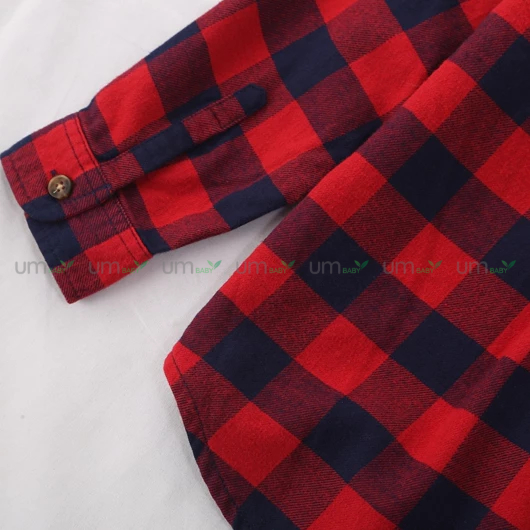 Áo sơ mi bé trai dài tay kẻ caro 2-10 tuổi vải dạ flannel cotton màu đỏ xanh giáng sinh áo sơ mi bé trai xuất dư Hanna