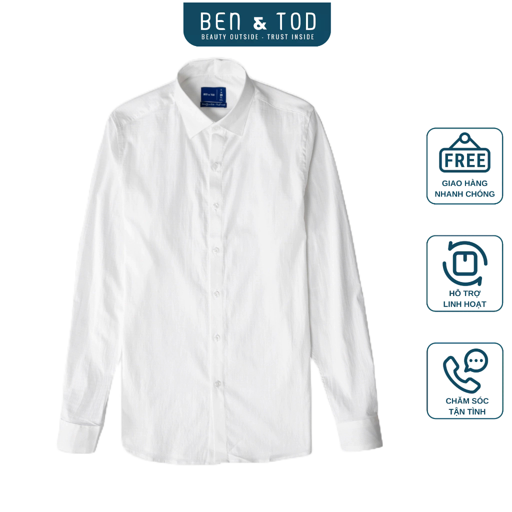 Áo sơ mi nam BEN & TOD 21016 tay dài công sở tôn dáng, vải cotton không nhăn, thấm hút mồ hôi, thanh lịch, OUTLET 219