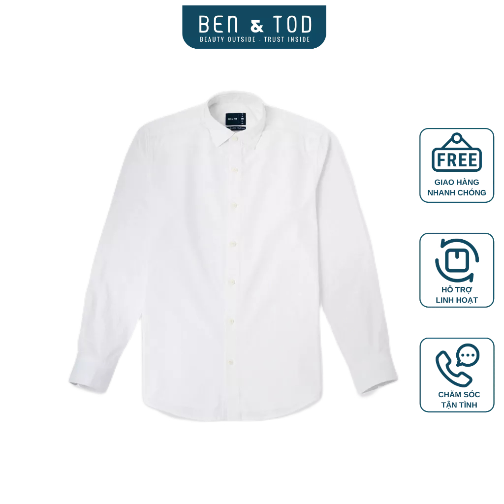 Áo sơ mi nam BEN & TOD R1622BB1222 tay dài công sở tôn dáng, vải cotton lụa không nhăn, thấm hút mồ hôi, OUTLET 219