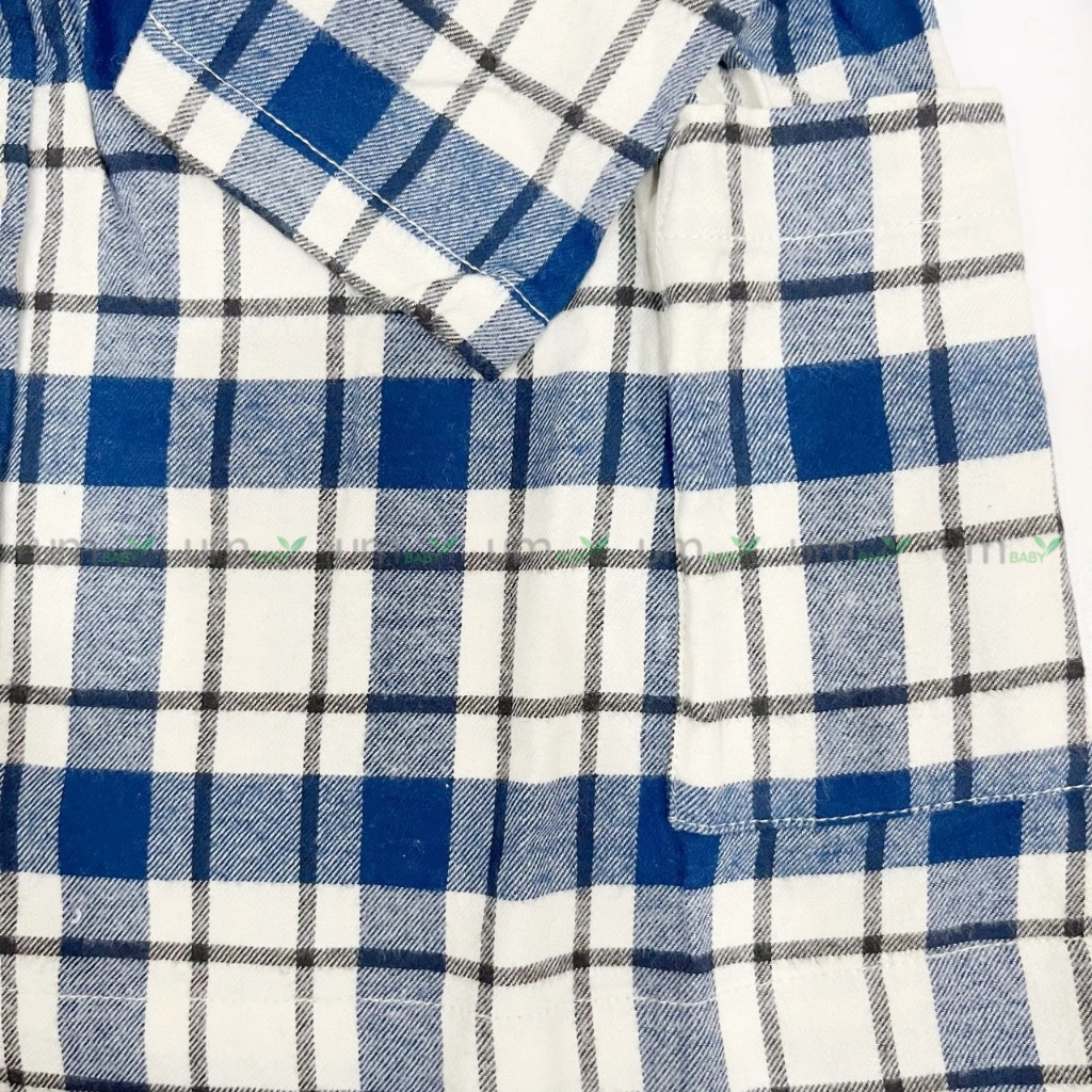 Đầm bé gái dài tay kẻ caro 3-8 tuổi vải dạ flannel cotton màu xanh giáng sinh váy đầm bé gái xuất dư Hanna Andersson