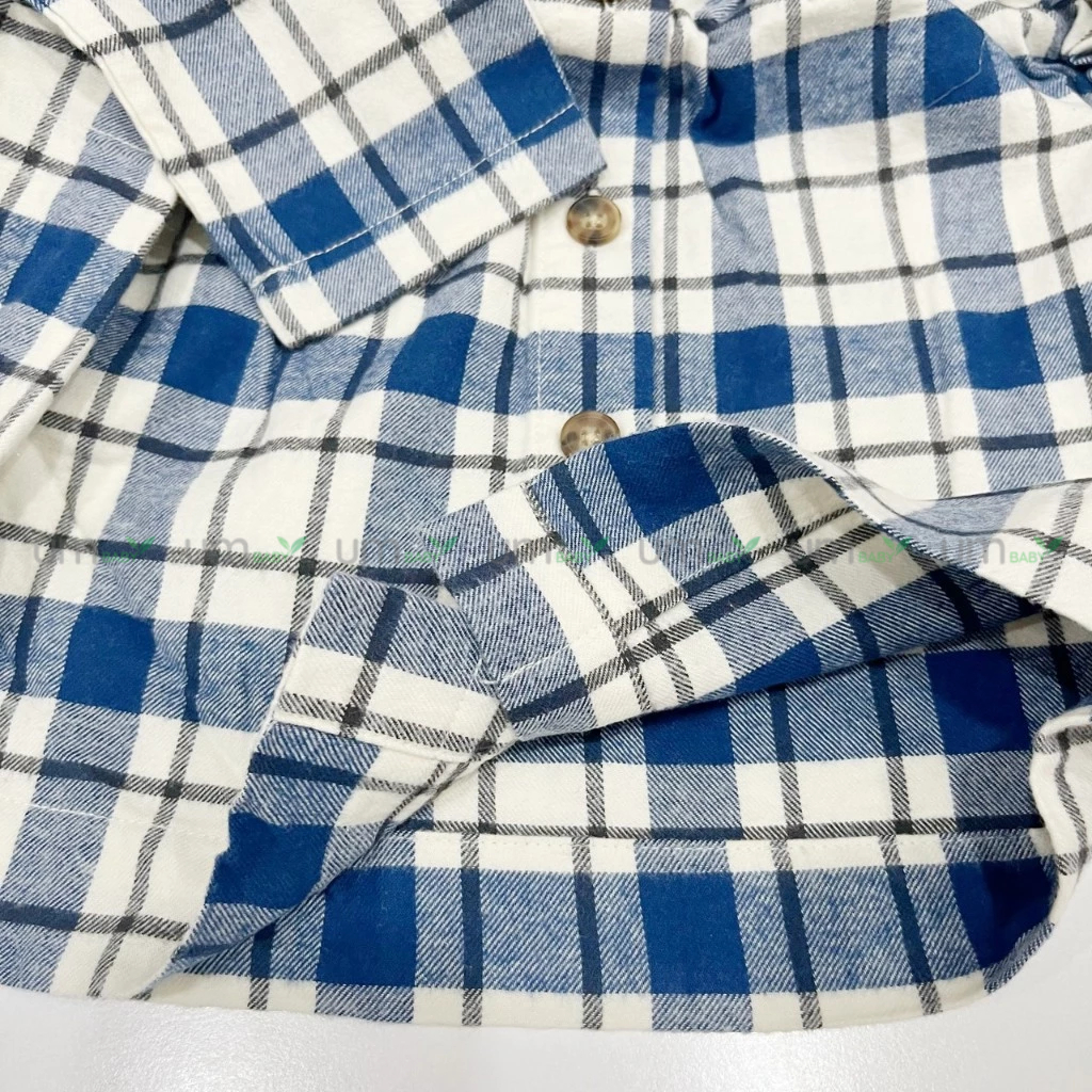 Đầm bé gái dài tay kẻ caro 3-8 tuổi vải dạ flannel cotton màu xanh giáng sinh váy đầm bé gái xuất dư Hanna Andersson