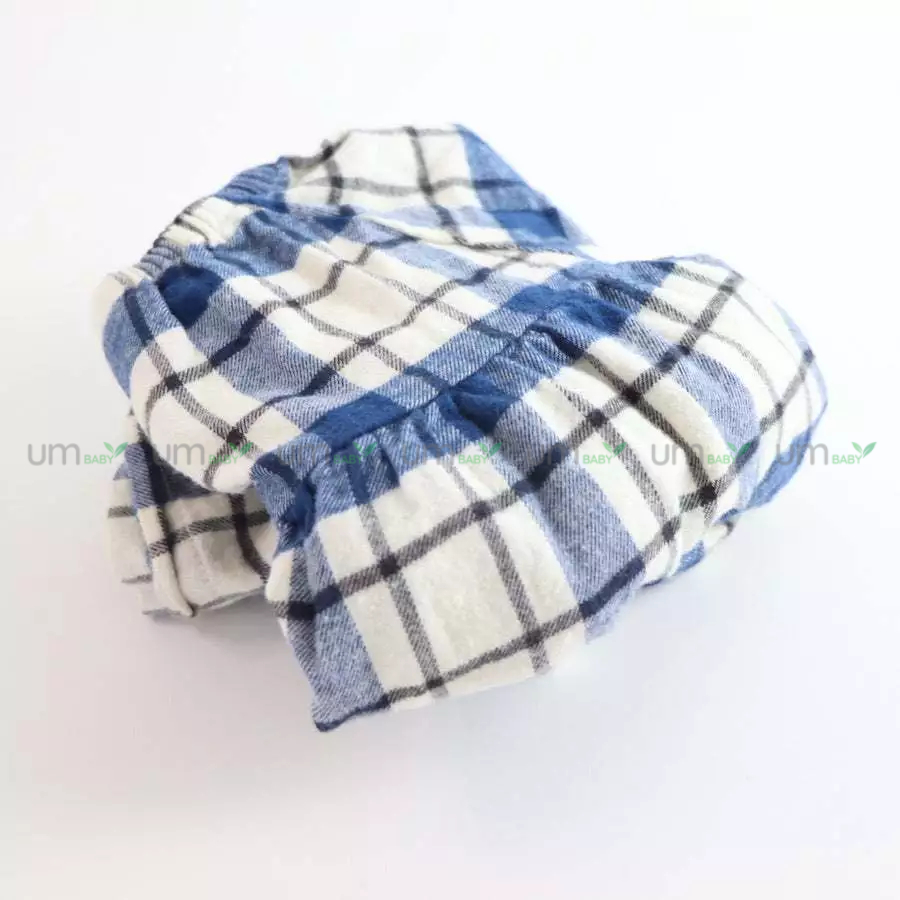 Đầm bé gái dài tay kẻ caro 3-8 tuổi vải dạ flannel cotton màu xanh giáng sinh váy đầm bé gái xuất dư Hanna Andersson