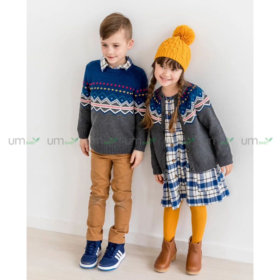Đầm bé gái dài tay kẻ caro 3-8 tuổi vải dạ flannel cotton màu xanh giáng sinh váy đầm bé gái xuất dư Hanna Andersson