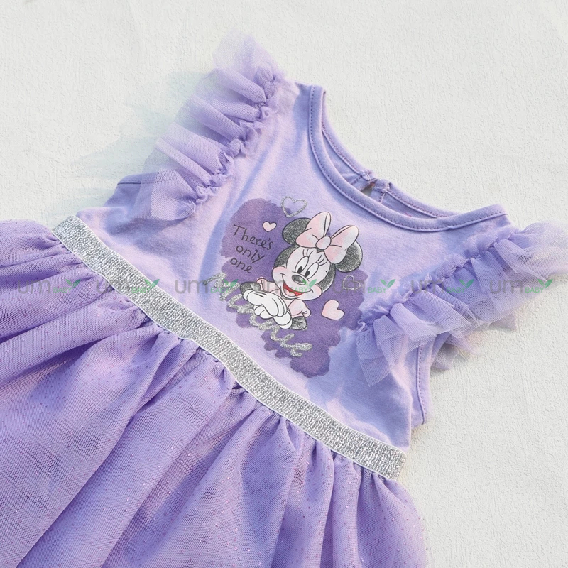 Đầm tutu cho bé gái 1-4 tuổi Minnie màu tím tay cánh tiên váy đầm bé gái xuất dư đầm tiệc cho bé đầm công chúa bé gái