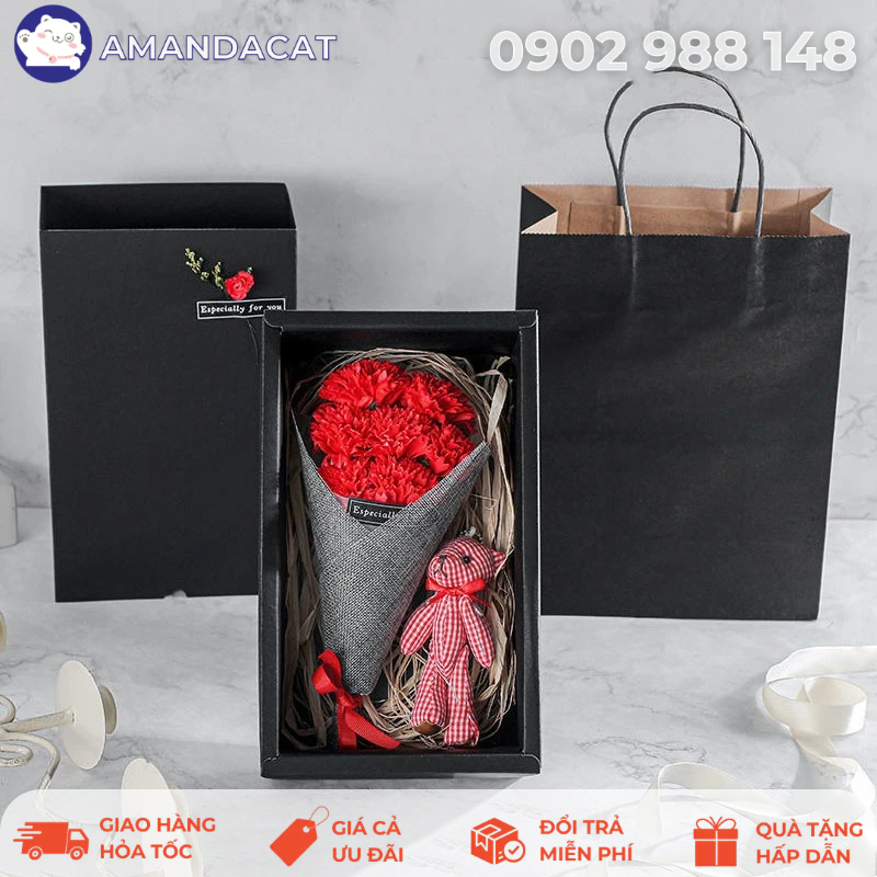 Hỏa Tốc HCM - Quà tặng Hoa Hồng Sáp Thơm Dịu cho bạn gái, Hoa cẩm chướng sáp kèm gấu bông dành tặng cô nhân 20/11