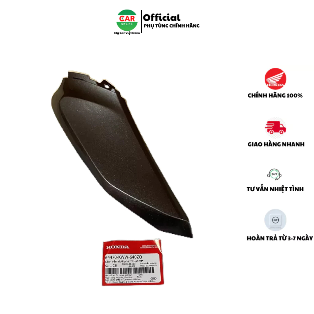 Cánh yếm bé dưới bên phải HONDA WAVE S110 năm 2011-2013 màu Xám đen. *NHA62M* 64470KWW640ZQ