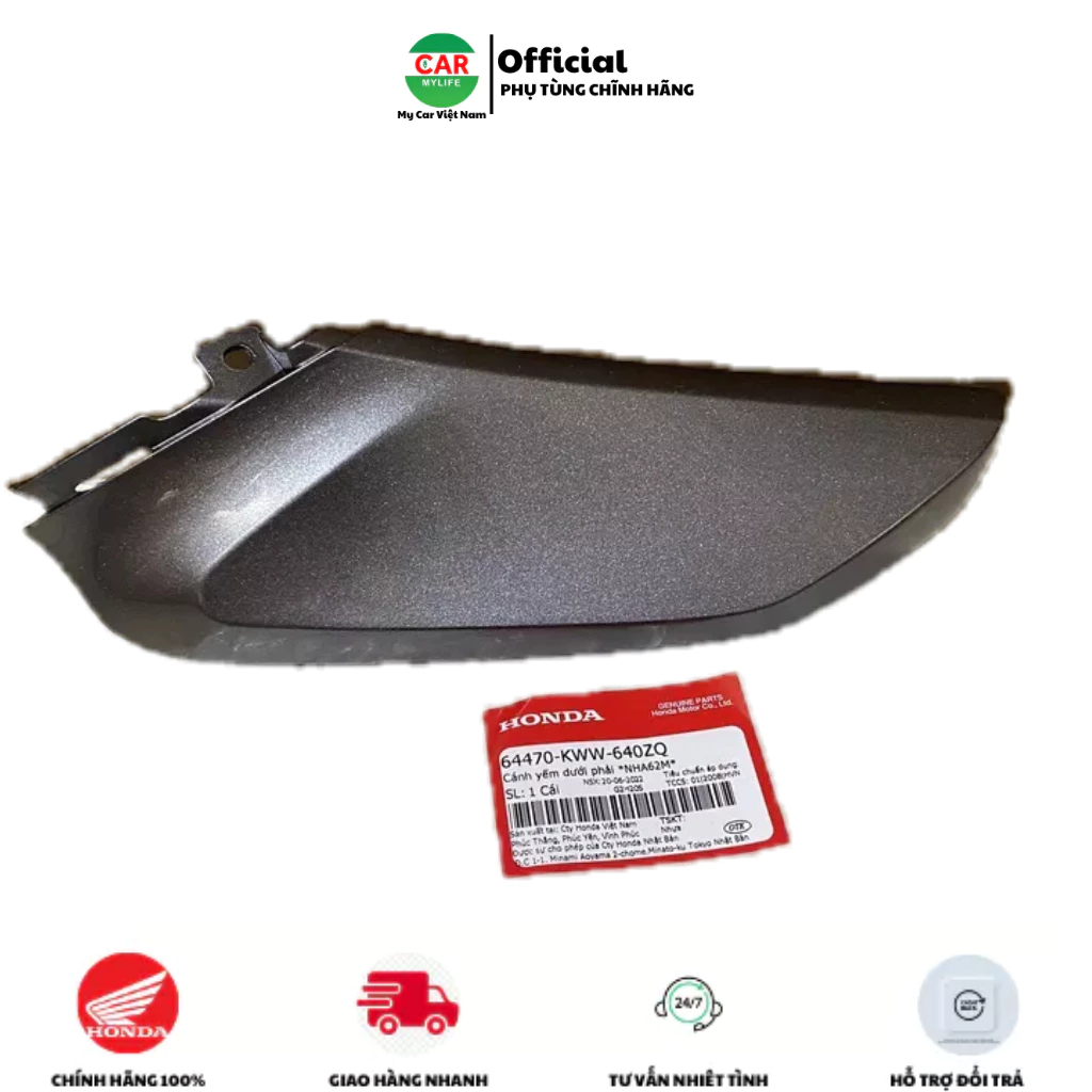 Cánh yếm bé dưới bên phải HONDA WAVE S110 năm 2011-2013 màu Xám đen. *NHA62M* 64470KWW640ZQ