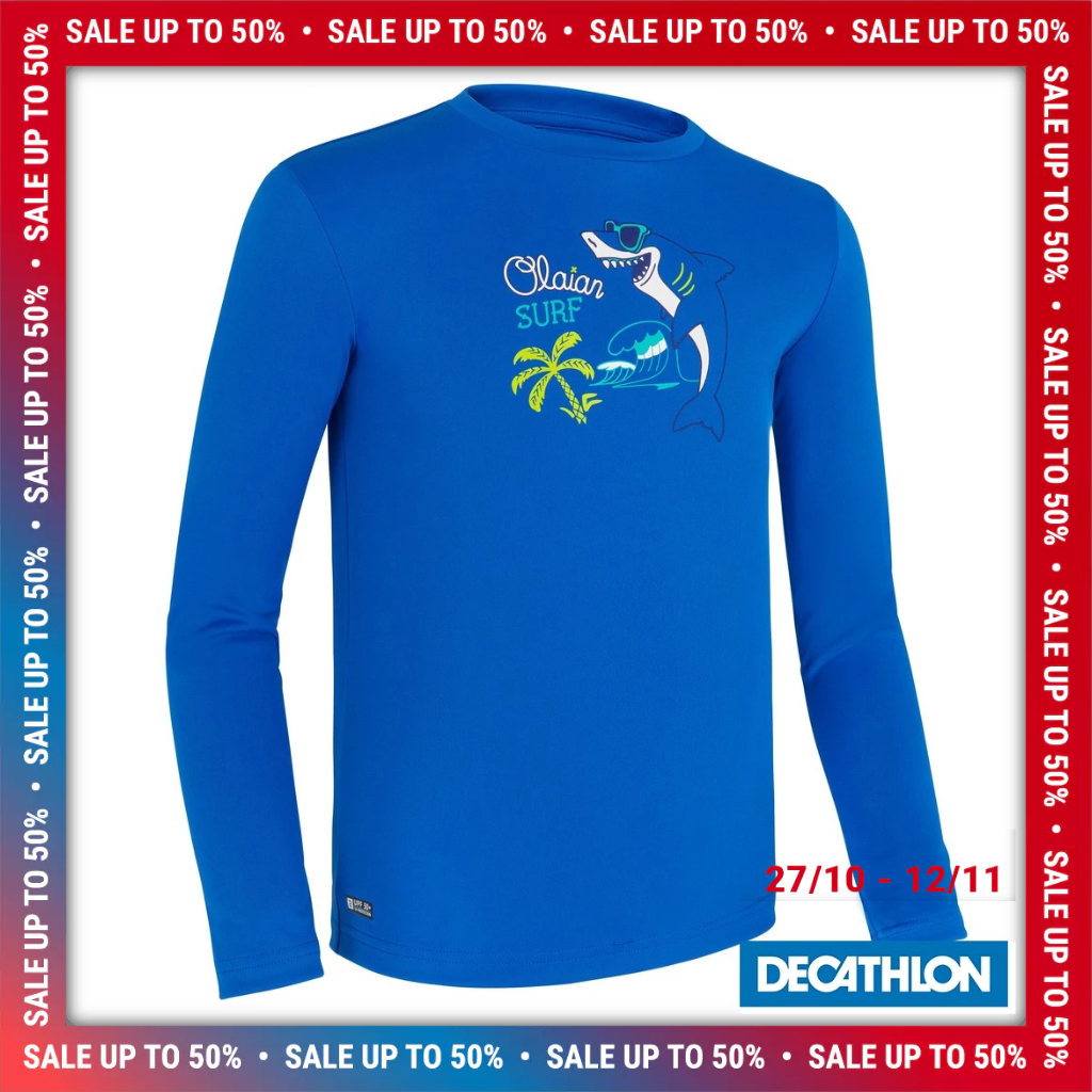 Áo thun dài tay lướt sóng chống tia UV cho trẻ em - Xanh dương DECATHLON mã 8611613