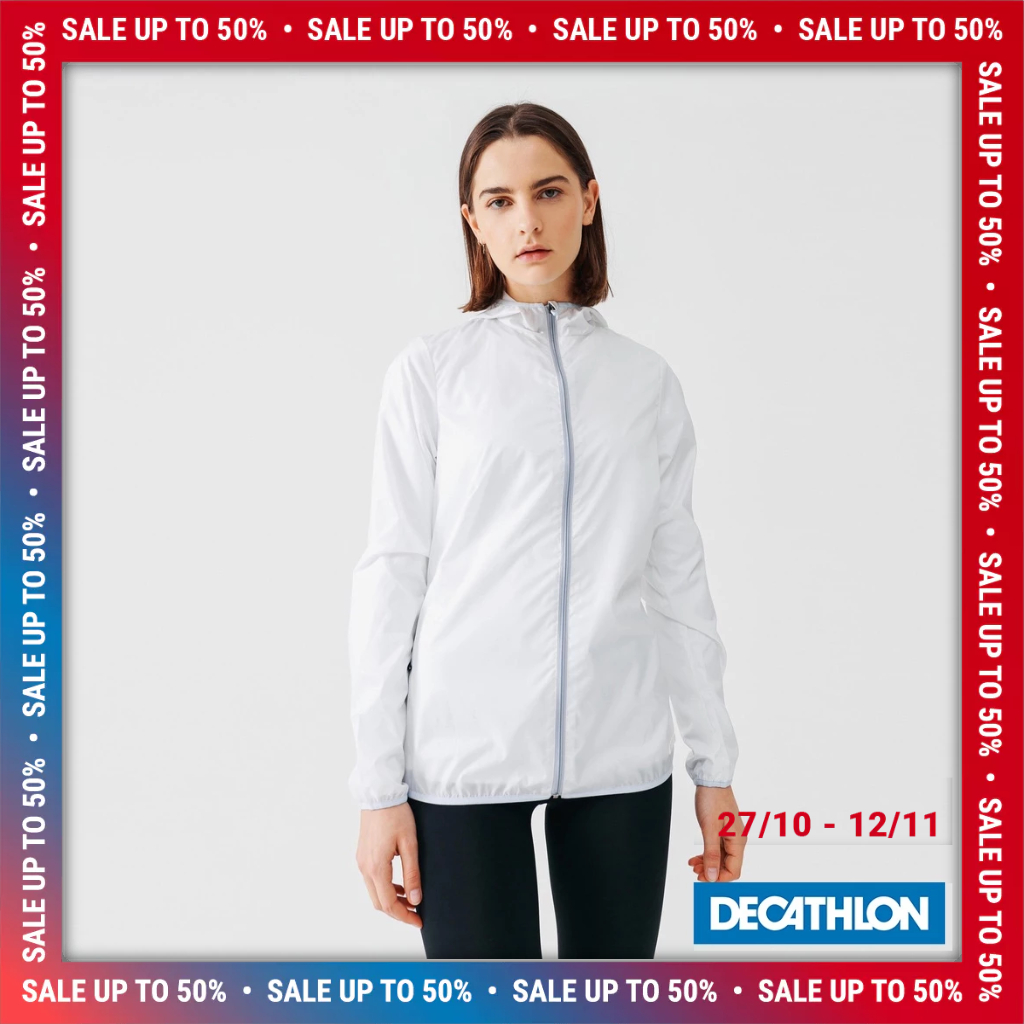 Áo khoác chạy bộ chống gió run wind cho nữ trắng DECATHLON kalenji mã 8523075