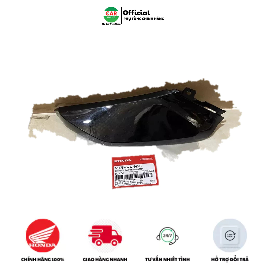 Cánh yếm dưới bên trái HONDA WAVE S110 năm 2011 màu Đen. NHA69P* 64475KWW640ZT